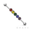 MULTI COLORED GEM 316L SURGICAL STEEL INDUSTRIAL BARBELL